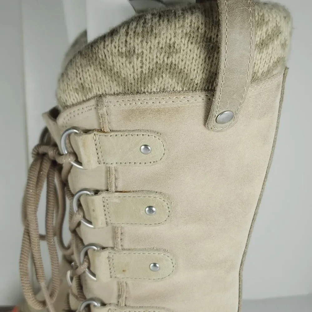 Sorel Women's Joan Of Arctic US7 Tan Suede Knit Waterproof Lined Snow Boots
